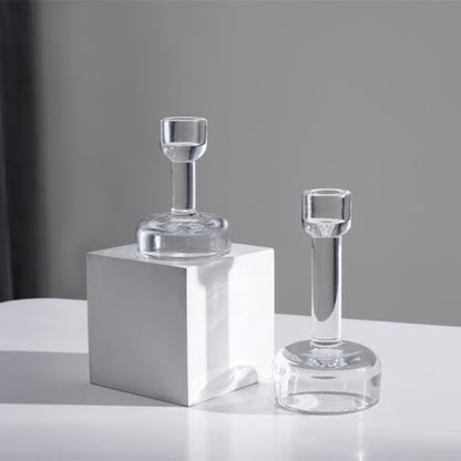 Minimalistische klare Glas-Taper-Kerzenständer-Paar mit gewichtetem Sockel Brehn