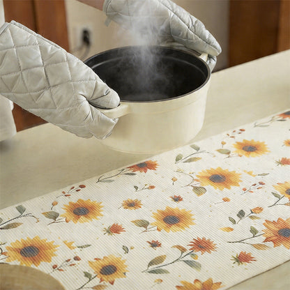 Gewebter Tischläufer mit floraler Wiesenblumen-Jacquard und Fransen Brehn