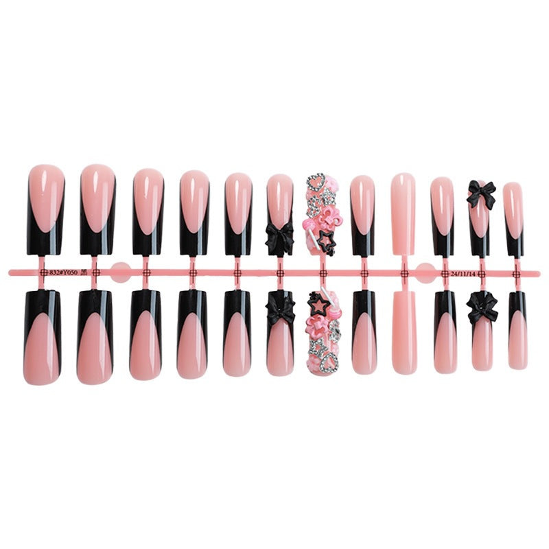 Kunstnagelset mit elegantem Schwarz-Rosa Design Brehn