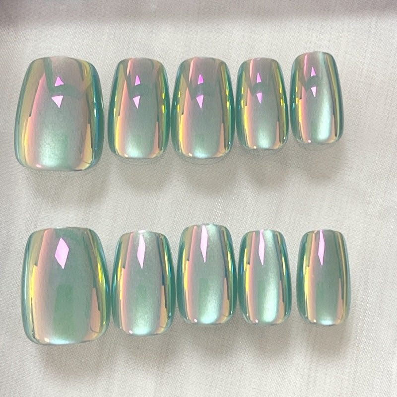 Iridescent Glossy Press-On Nail Set Brehn