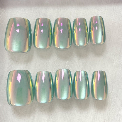 Iridescent Glossy Press-On Nail Set Brehn
