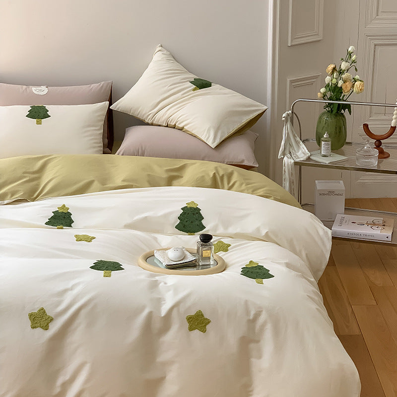 Wendbare Baumwollsatin-Duvetbezug-Garnitur mit 3D-Blumenapplikationen