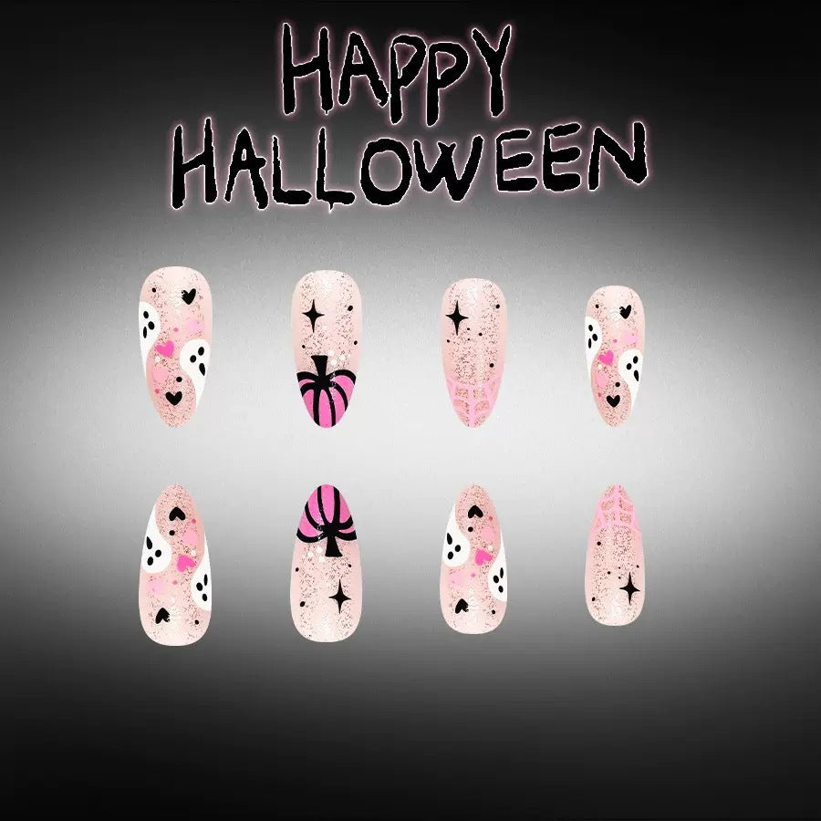 Kunstnagelset mit kreativem Halloween-Motiv und Glitzer Brehn