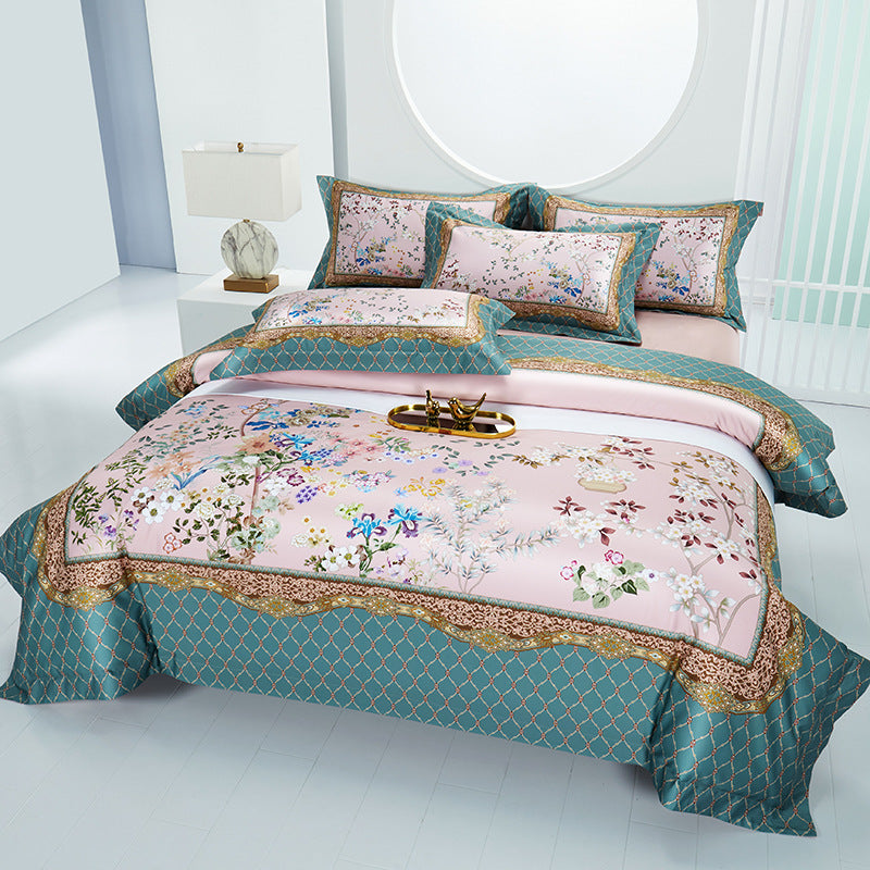 Satin-Feel Art Deco Bettbezug Set mit besticktem Motiv