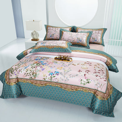 Satin-Feel Art Deco Bettbezug Set mit besticktem Motiv