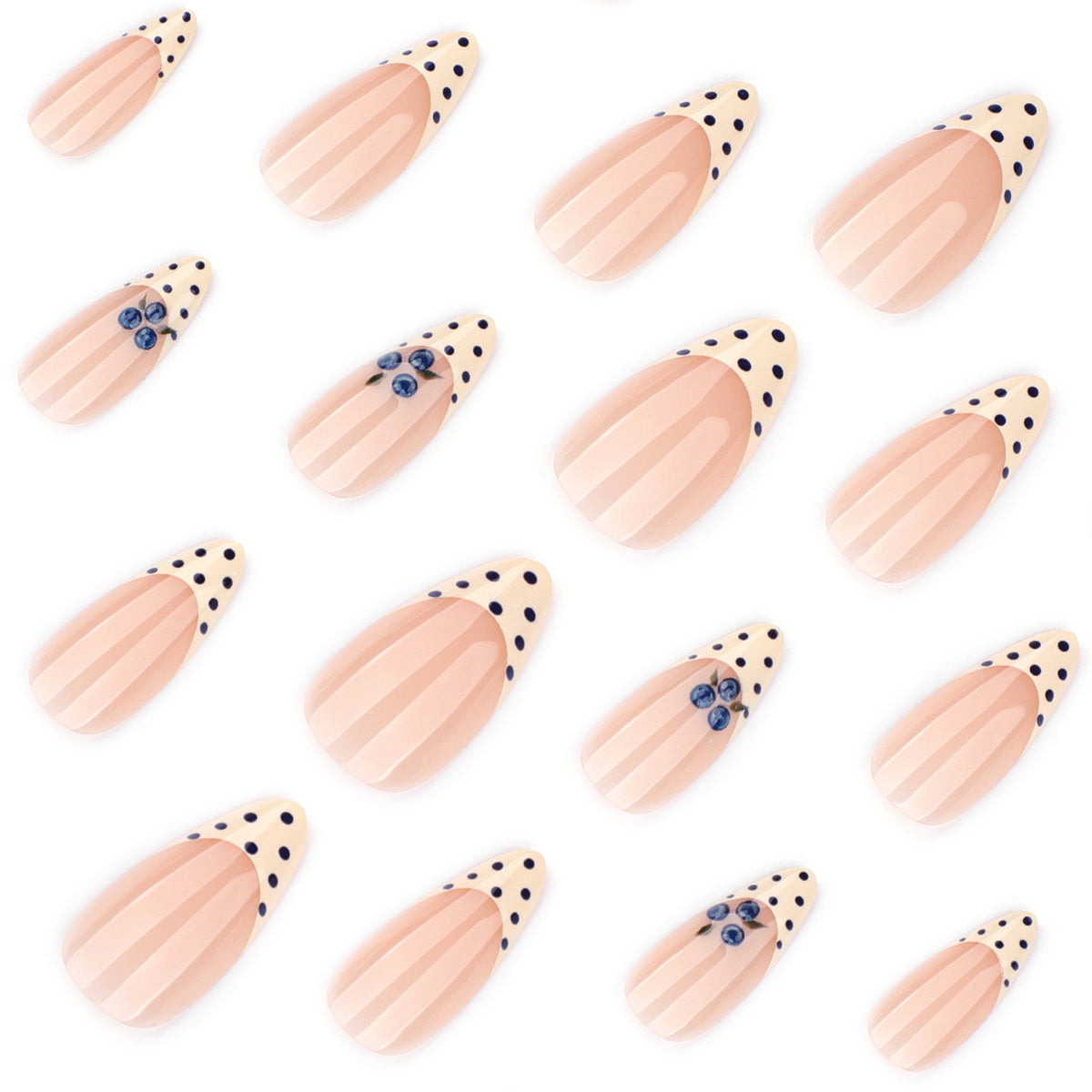 Kunstvolle Nagelverlängerungen mit zarten Blüten- und Punktdesign Brehn