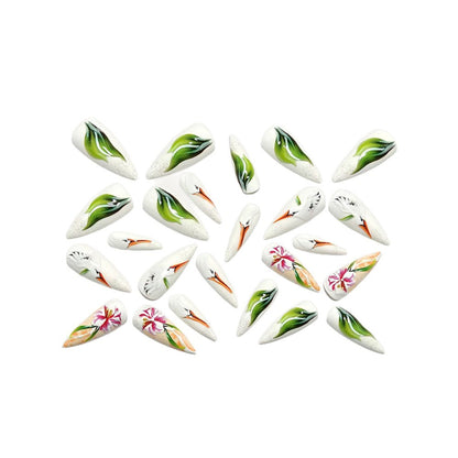 Kunstnagel-Set mit Floralem Storchendesign Brehn