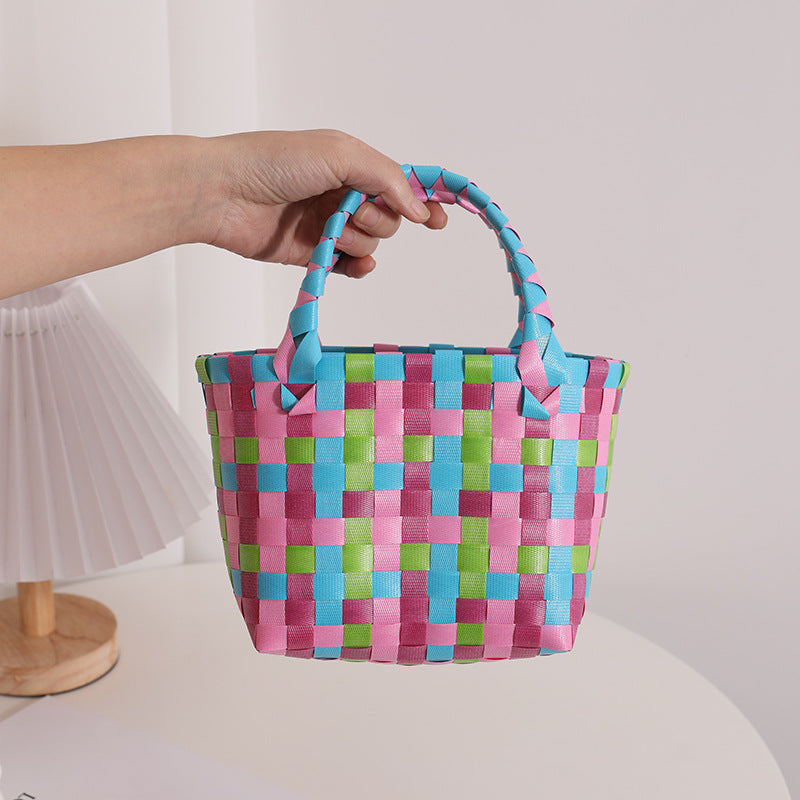 Damen Handtasche aus geflochtenem Kunststoff mit fröhlichem Muster Brehn