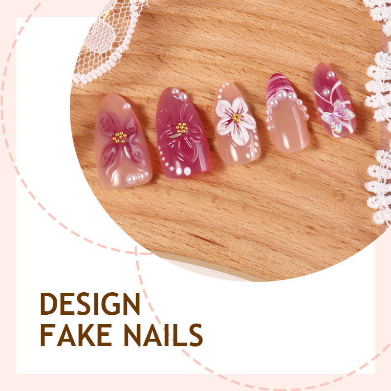 Kunstnagelset mit floralen Designs und 3D-Verzierungen Brehn