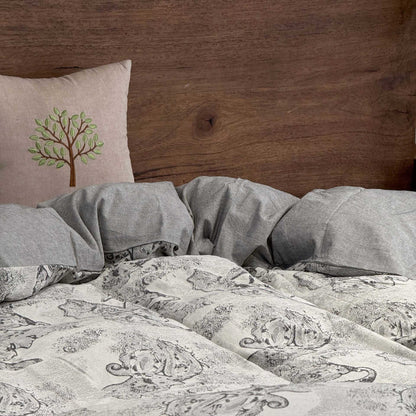 Premium-Feinleinen Bettbezug-Garnitur mit Vintage-Paisley und Bettrock