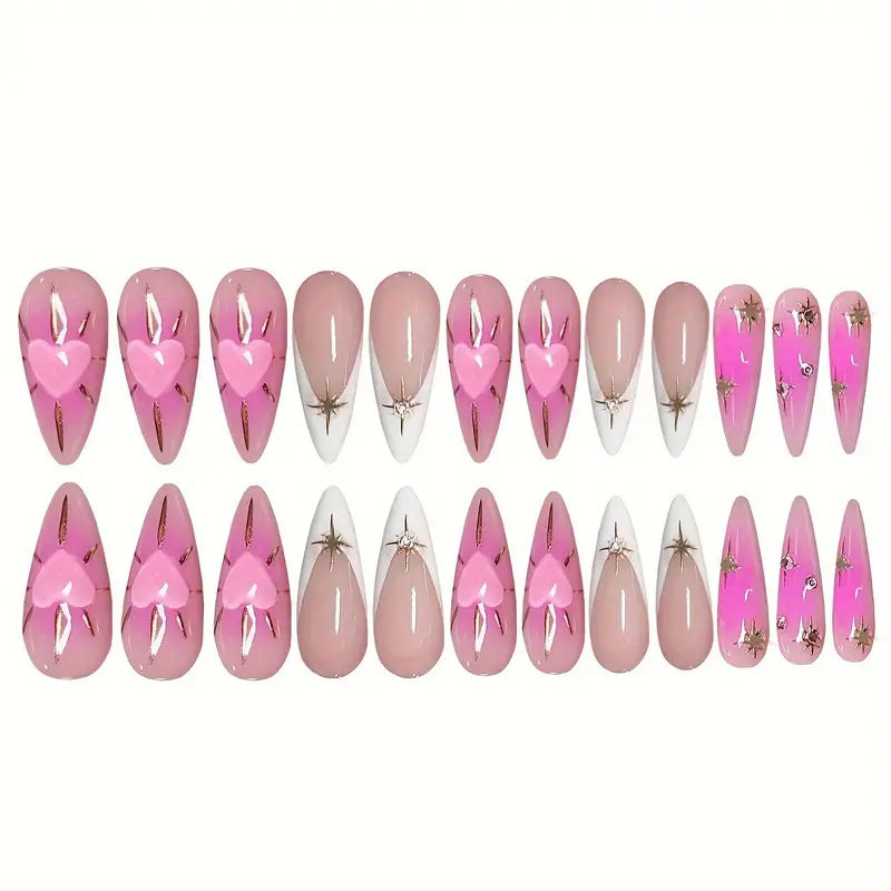 Herz-verzierte Stiletto Press-On Nägel Brehn