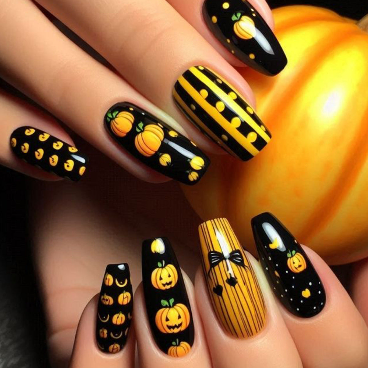 Festliche Halloween Kürbis Nagelkunst Extensions Brehn