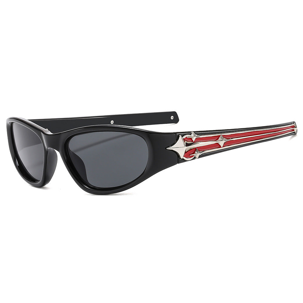 Modebewusste Shield-Sonnenbrille mit dekorativem Rahmendesign Brehn