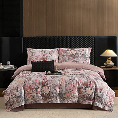 Florales bedrucktes Satin-Baumwoll Wendebettbezug Set mit Umschlagkissenbezügen