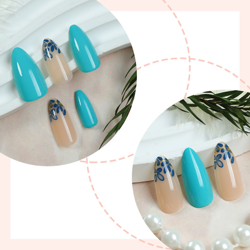 Künstlerisches Press-On-Nagelset mit floralen und Blattdesigns Brehn