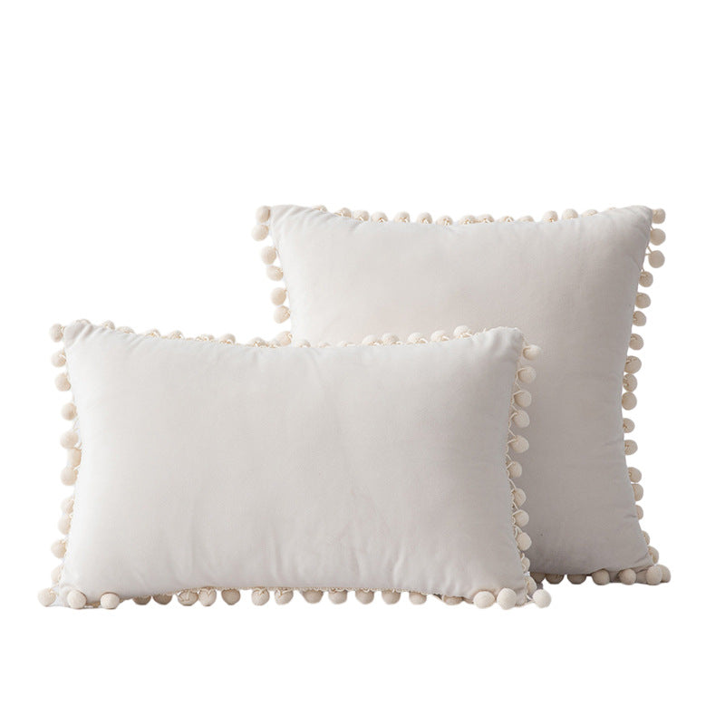 Velvet Pom-Pom Fransen Quadrat- und Lendenkissen Set