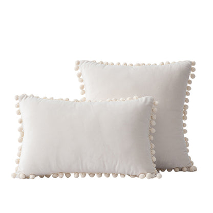 Velvet Pom-Pom Fransen Quadrat- und Lendenkissen Set