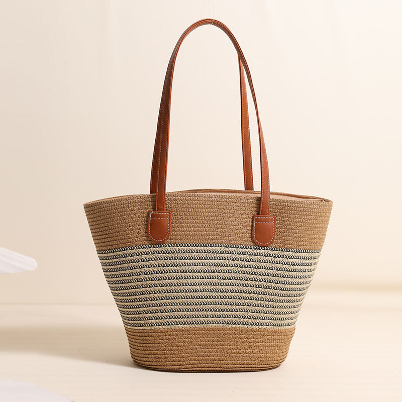 Damen Strandtasche aus hochwertigem geflochtenem Naturmaterial mit stilvollen Lederakzenten Brehn
