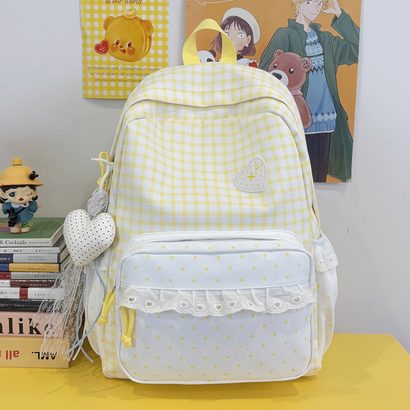 Verspielter Gingham-Druck-Rucksack