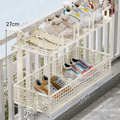 Über-Rail Balkon Schuh-Trocknungs- und Aufbewahrungskorb mit geteilten Mesh-Fächern