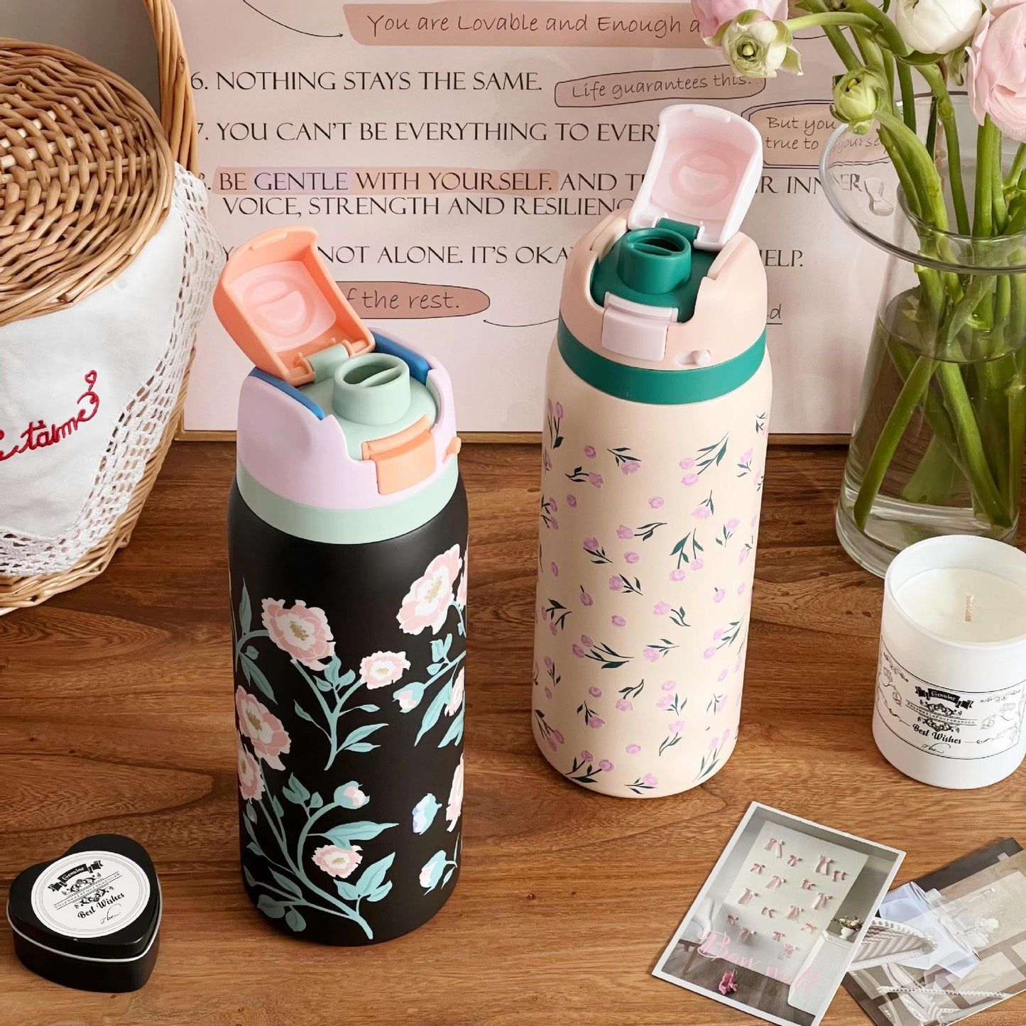 Damen Isolierte Wasserflasche mit floralem Design Brehn