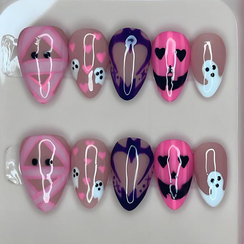 Halloween Kunstnagelset mit verspielten Geister- und Herzmotiven Brehn