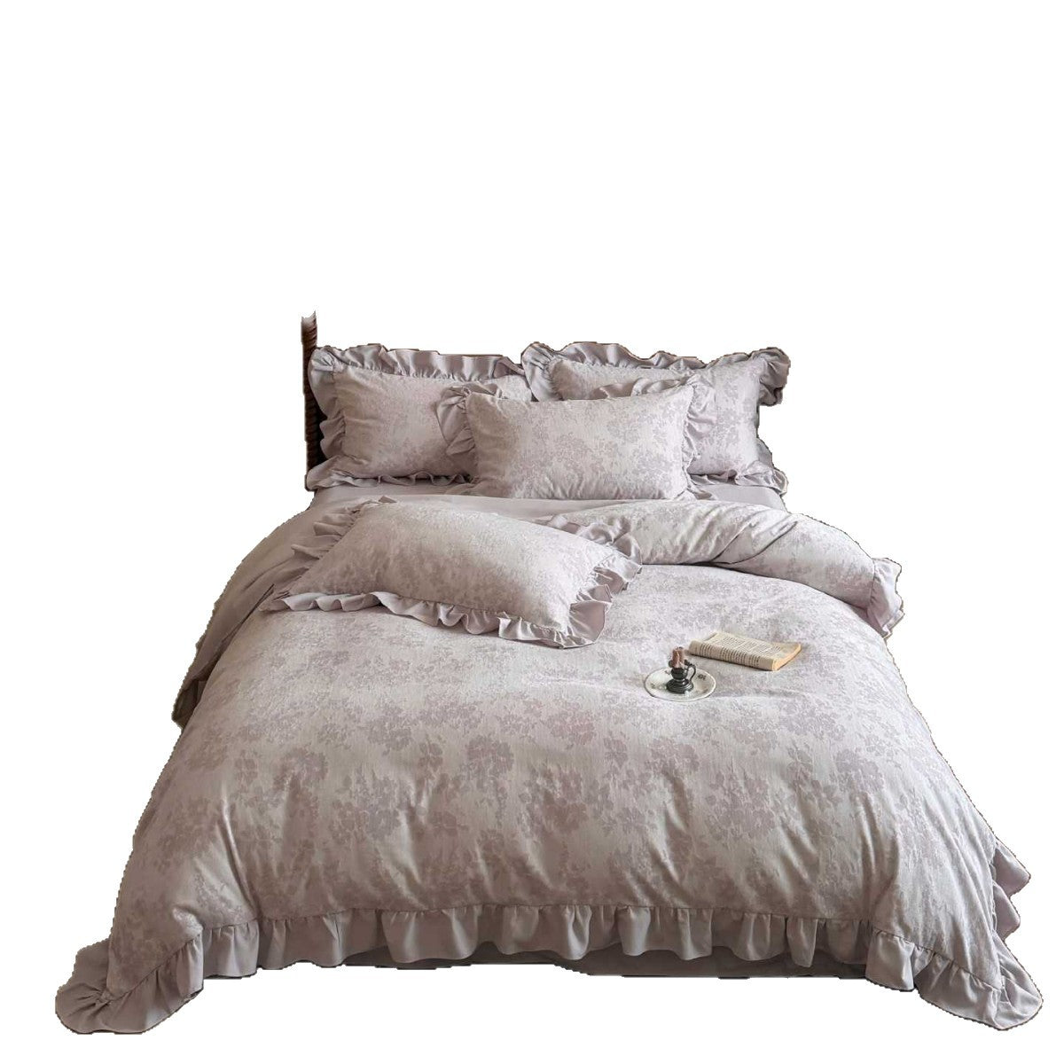 Luxuriöses Rüschendes Floral Jacquard Bettbezug Set
