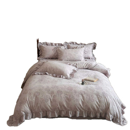 Luxuriöses Rüschendes Floral Jacquard Bettbezug Set