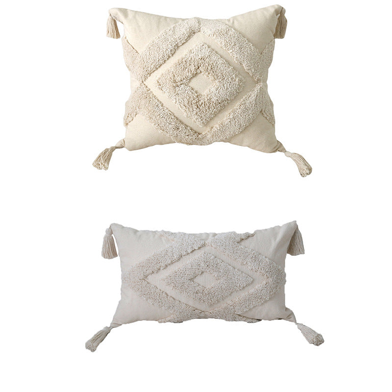 Artisanell Getuftetes Pom-Pom Baumwoll Quadrat- & Lendenkissen mit Quastenakzent und abnehmbaren Bezügen