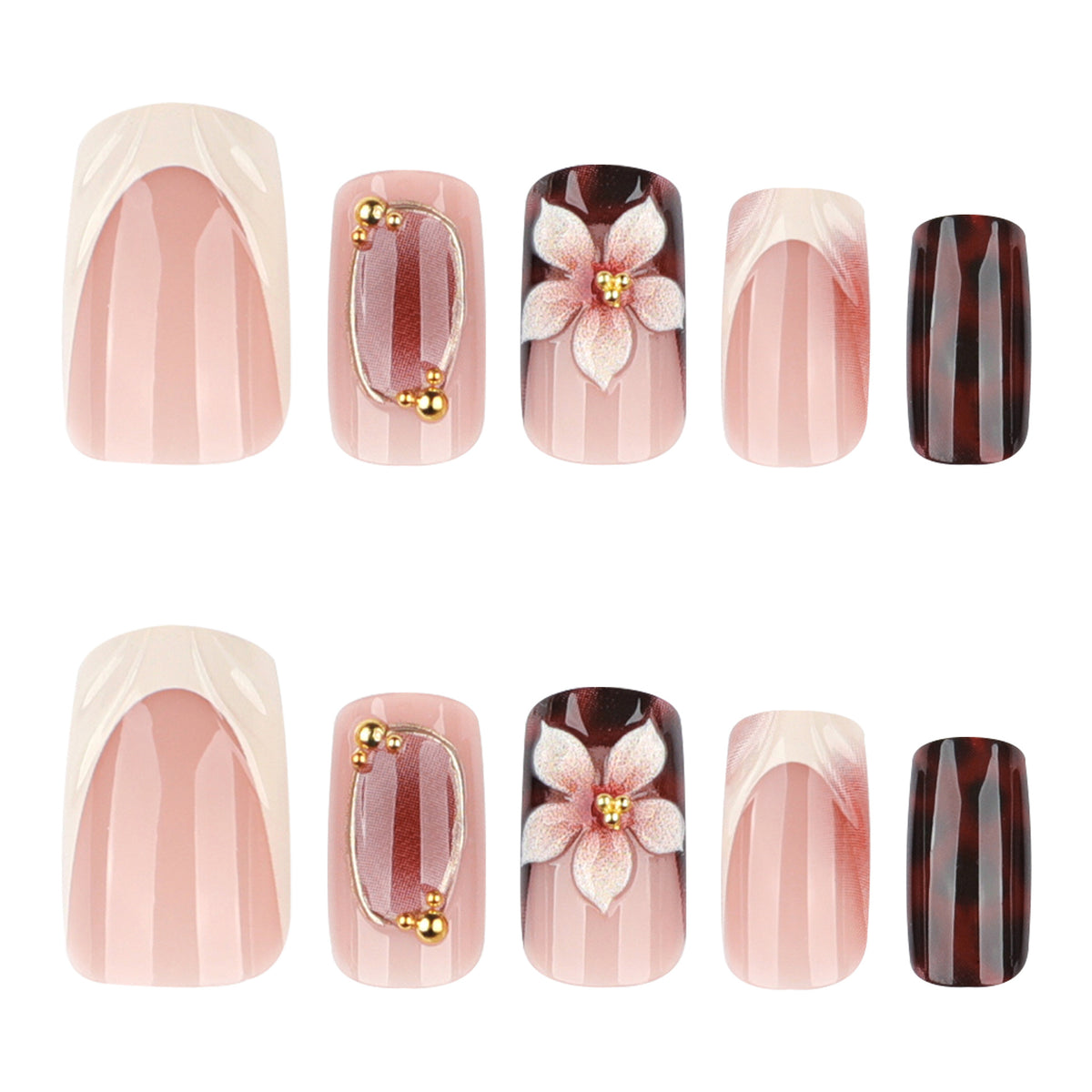 Kunstvolle Stiletto-Nägel mit eleganten Floraldesign und Glitzereffekten Brehn
