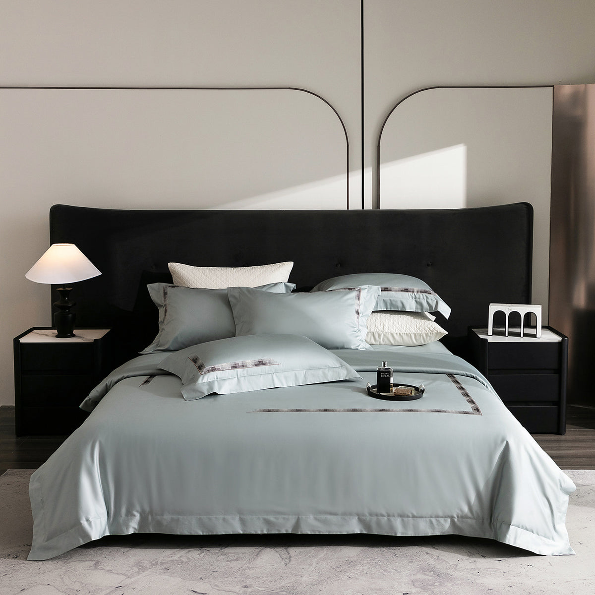 Luxus ägyptisches Baumwollsatin Bettwäsche Set mit besticktem Rand