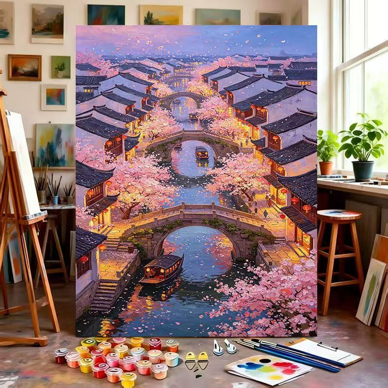 Szenische Kirschblüten Malen nach Zahlen Kunstset Brehn