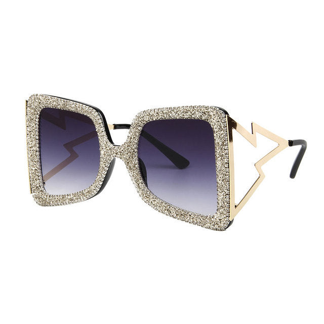 Damen übergroße Sonnenbrille mit glitzerndem Kristallrahmen Brehn