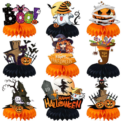 Papier-Halloween Tischdekoration mit dreidimensionalen Wabenmittelstücken