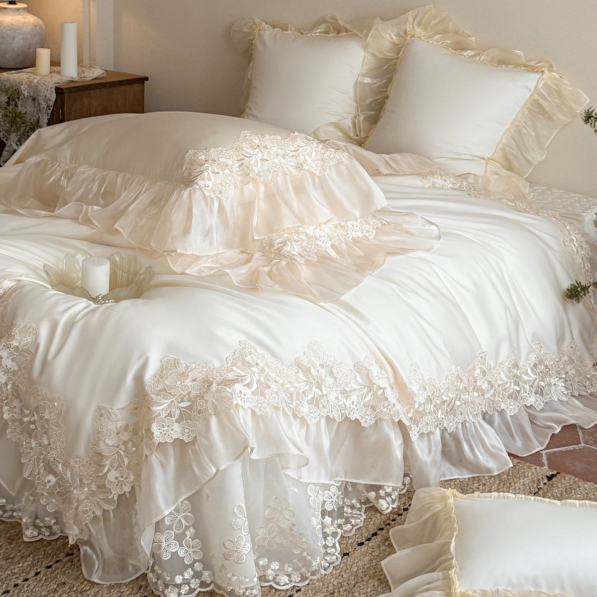 Romantisches Organza-volant Duvetbezug-Set mit Rüschenkissenbezügen