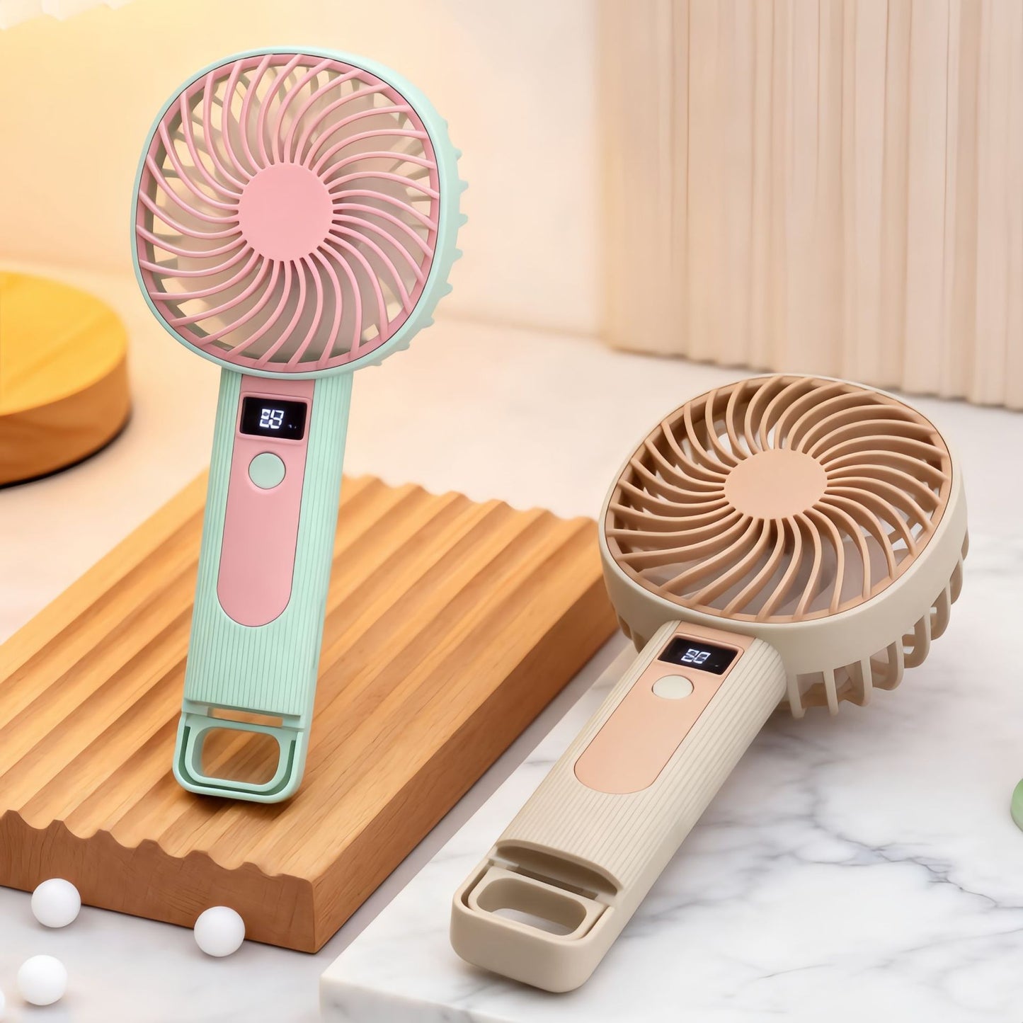 Damen Tragbarer Handventilator mit digitaler Temperaturanzeige und USB-Ladefunktion Brehn