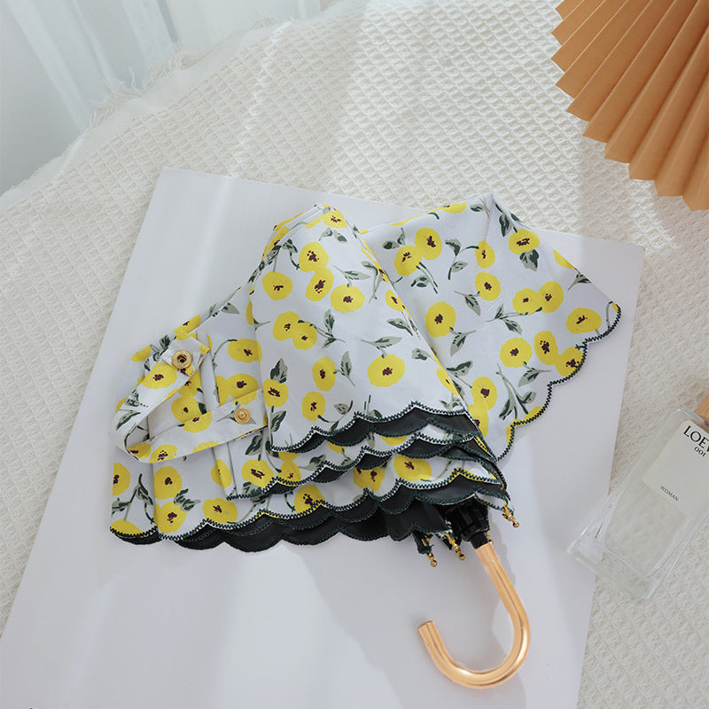 Damen eleganter Automatischer Faltregenschirm mit floralen Details Brehn