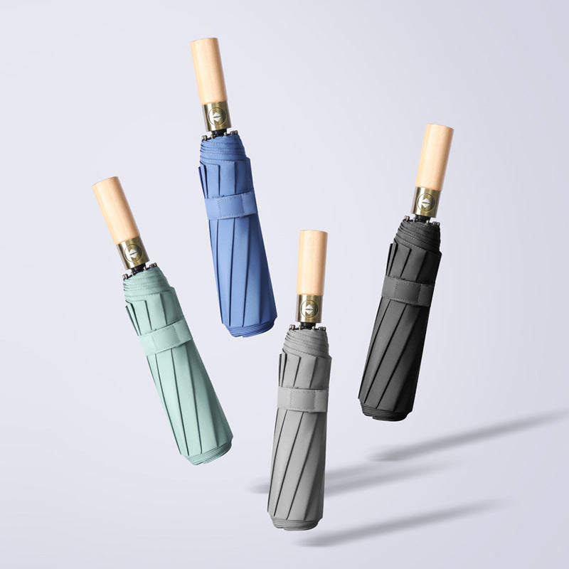Damen eleganter Faltregenschirm mit ergonomischem Holzgriff Brehn