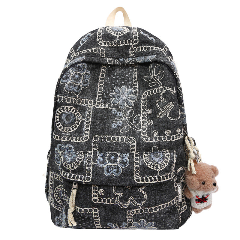 Blumenbestickter Denim-Rucksack