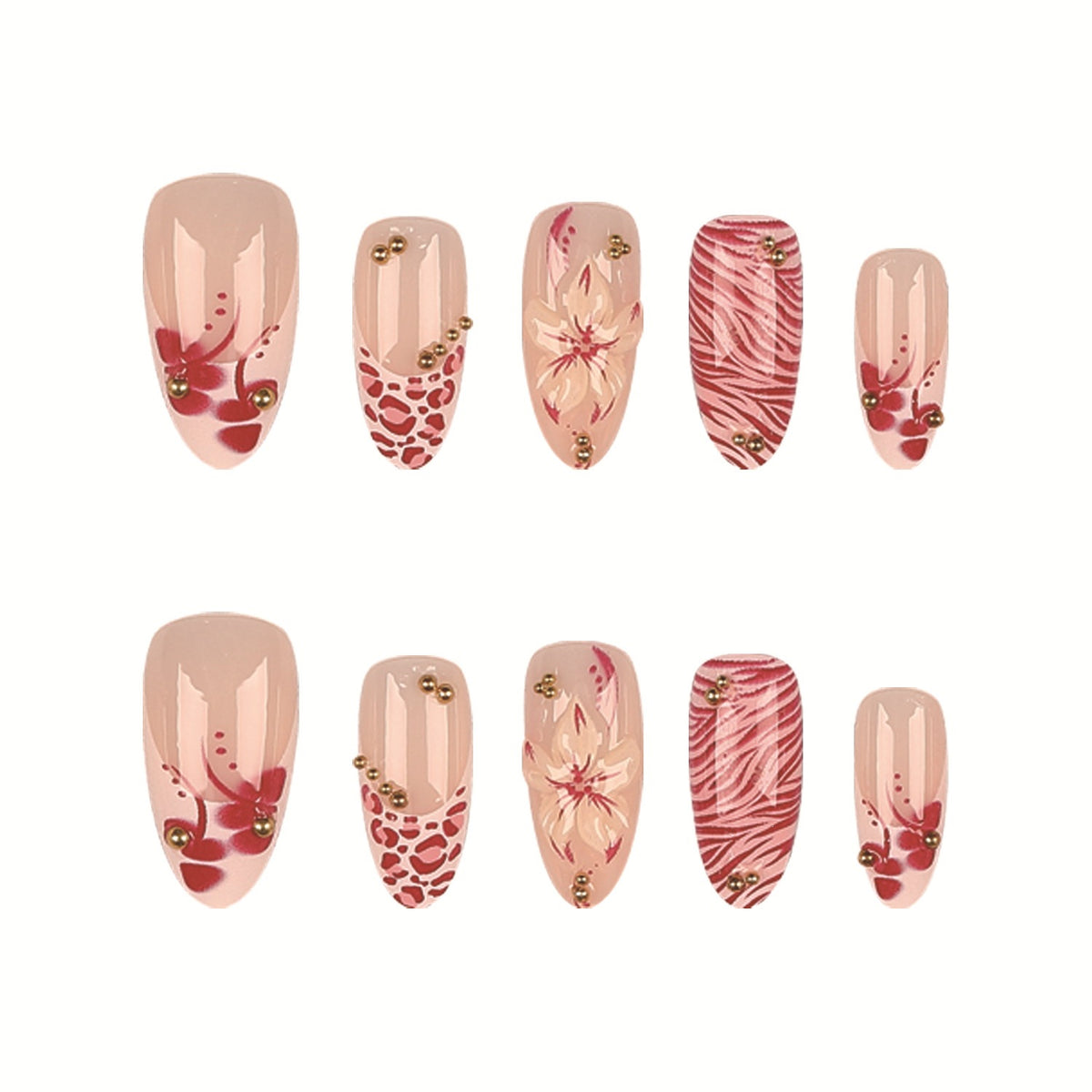 Künstlerisches Floral-Nageldesign Press-On-Set