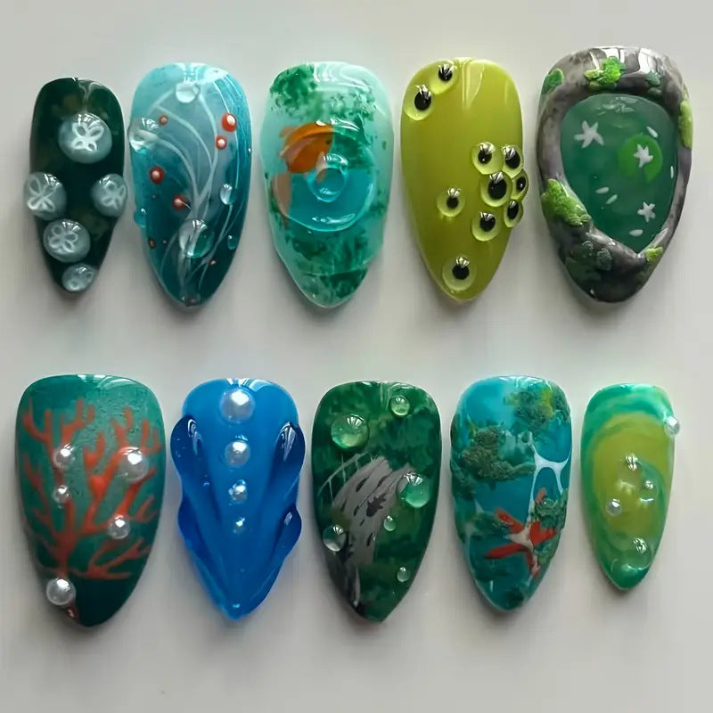 Künstlerische von marinen inspirierten Press-On Nagelkunst Brehn