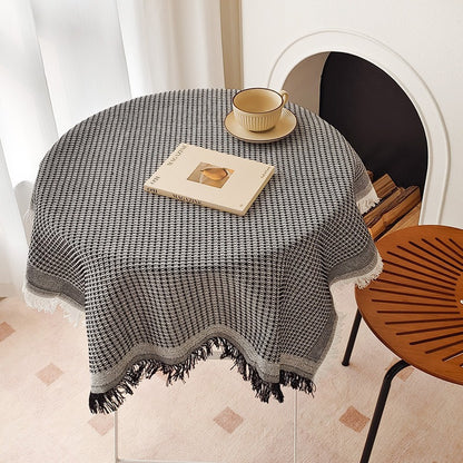 Runde texturierte Waffelgewebe-Fransen-Tischdecke mit Quastenrand