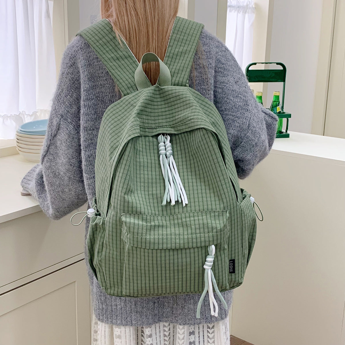 Leichtgewicht Gittermuster Kordelzug Rucksack Brehn