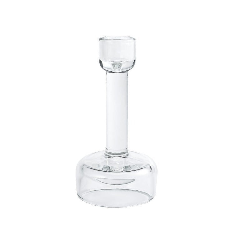 Minimalistische klare Glas-Taper-Kerzenständer-Paar mit gewichtetem Sockel Brehn