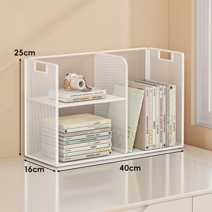 Perforiertes Metall Zwei-Ebenen Schreibtisch-Organizer-Regal mit integrierten Tragegriffen