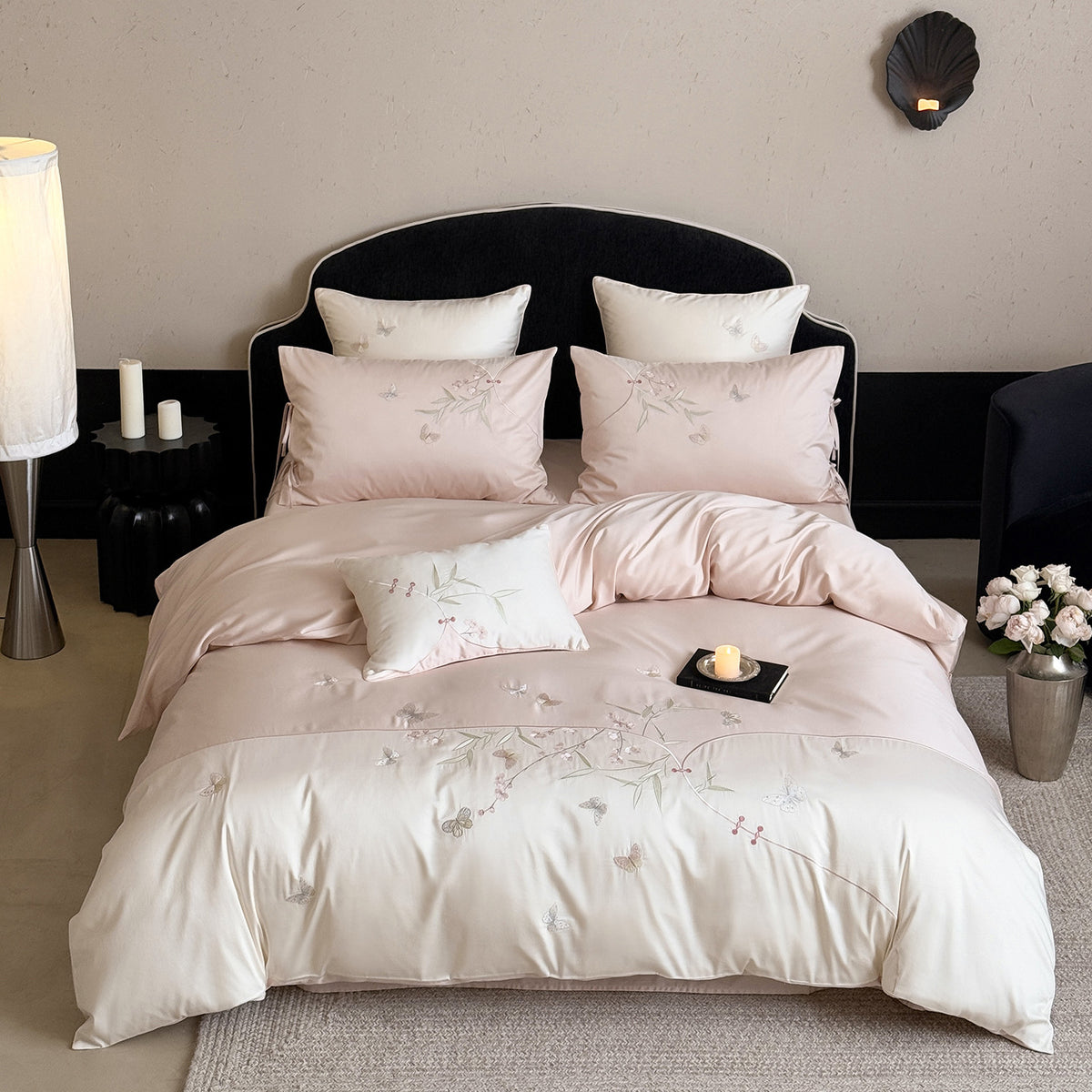 Luxuriöses Satin-Bettwäsche-Set mit floraler Stickerei Brehn