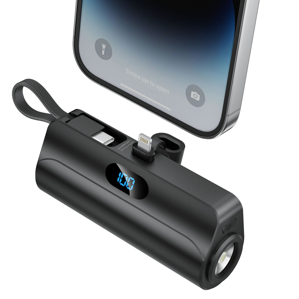Tragbare Powerbank mit Integriertem Micro-Usb-Kabel und Led-Taschenlampe Brehn