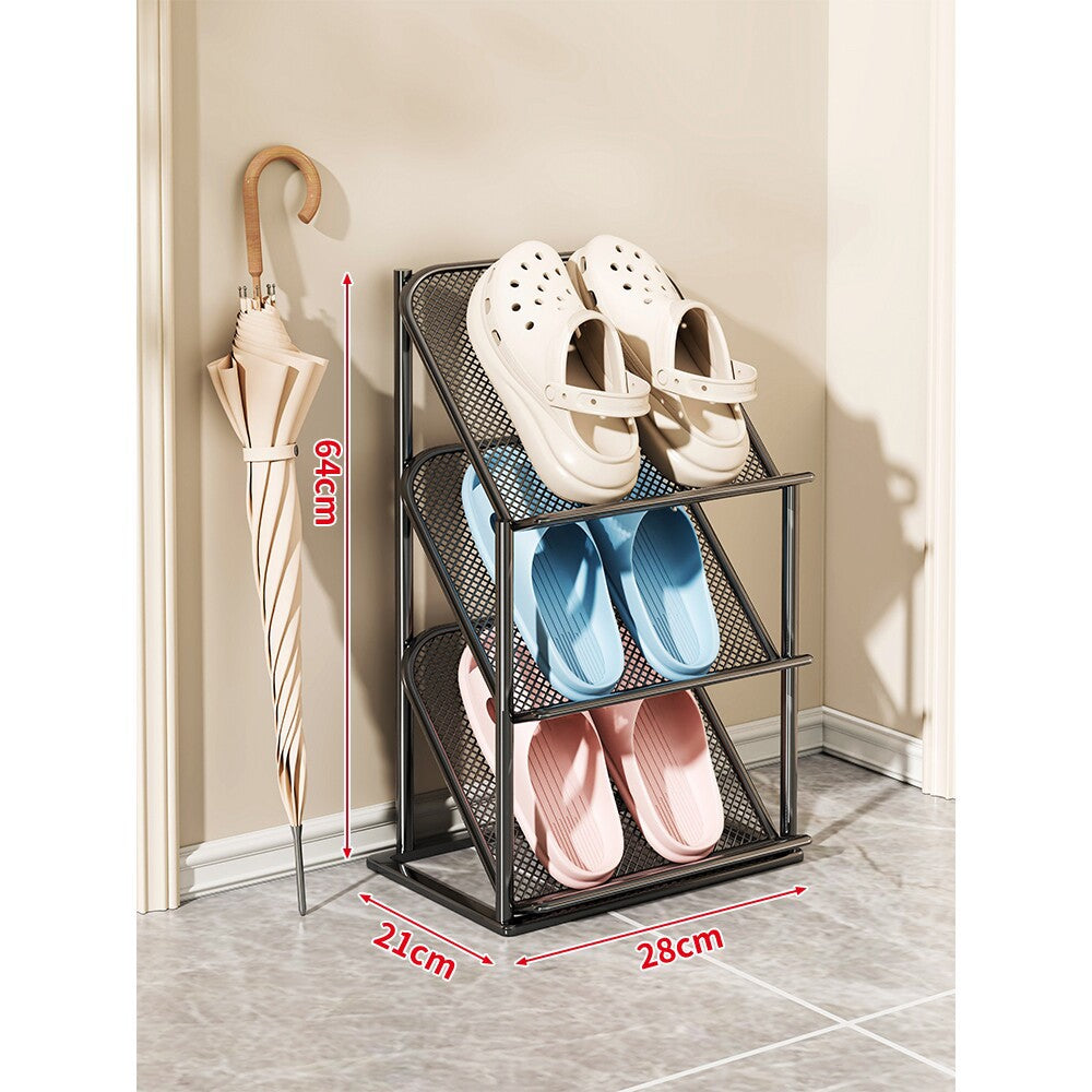 Vierstufiger vertikaler geneigter Metallgitter-Schuhregal-Organizer