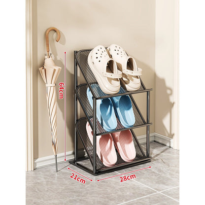 Vierstufiger vertikaler geneigter Metallgitter-Schuhregal-Organizer