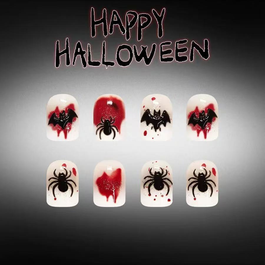 Halloween Kunstnagelset mit stilvollen Spinnennetz- und Vampirdesigns Brehn